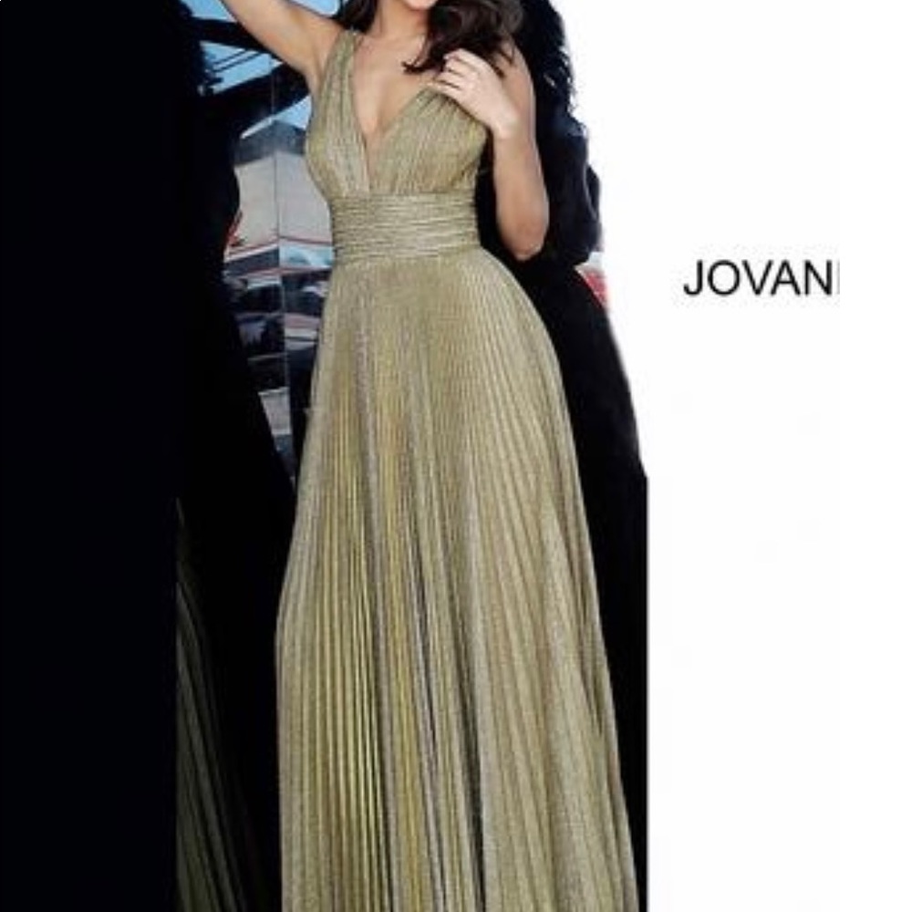 NWT Jovani sleeveless gold pleated evening gown (Size 12) - Picture 2 of 6